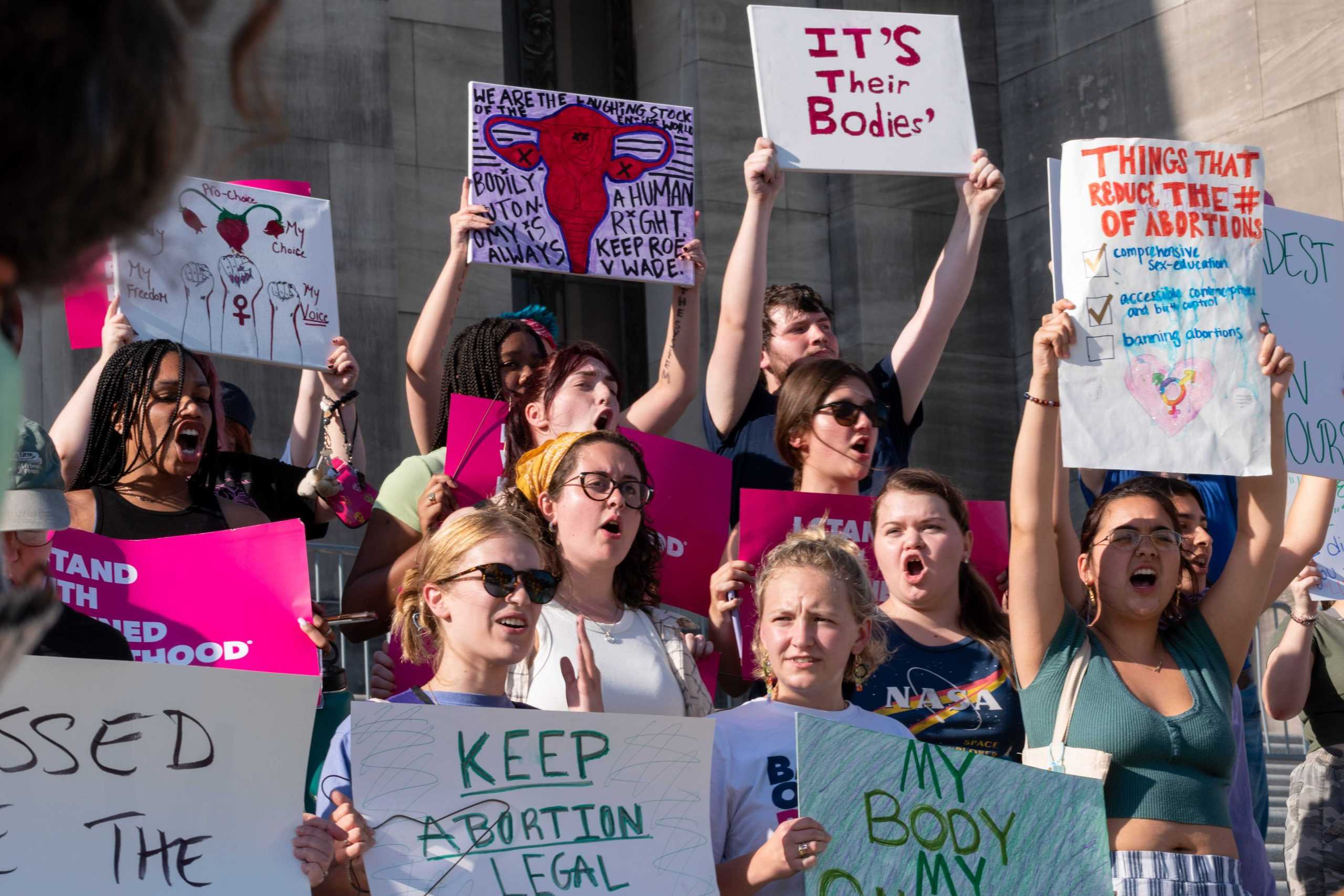 Abortion-rights advocates hold protest after leaked Supreme Court decision to overturn Roe v. Wade