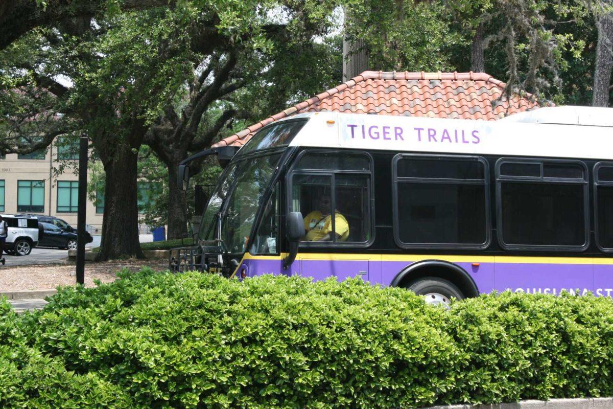 A Tiger Trails bus leaves from the Lockett Hall bus stop on Friday, May 20, 2022.