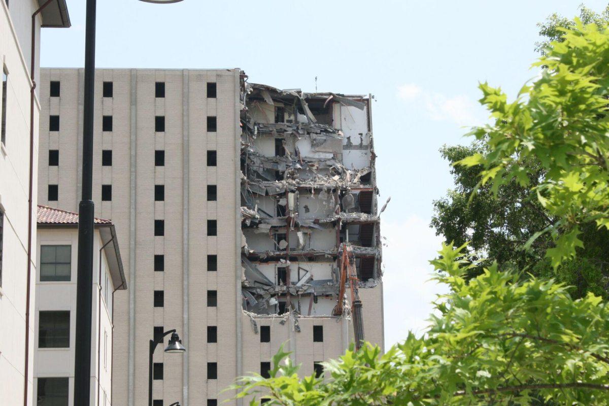 Kirby Smith demolition progress, as can be seen from Aster St. on Friday, May 20, 2022.