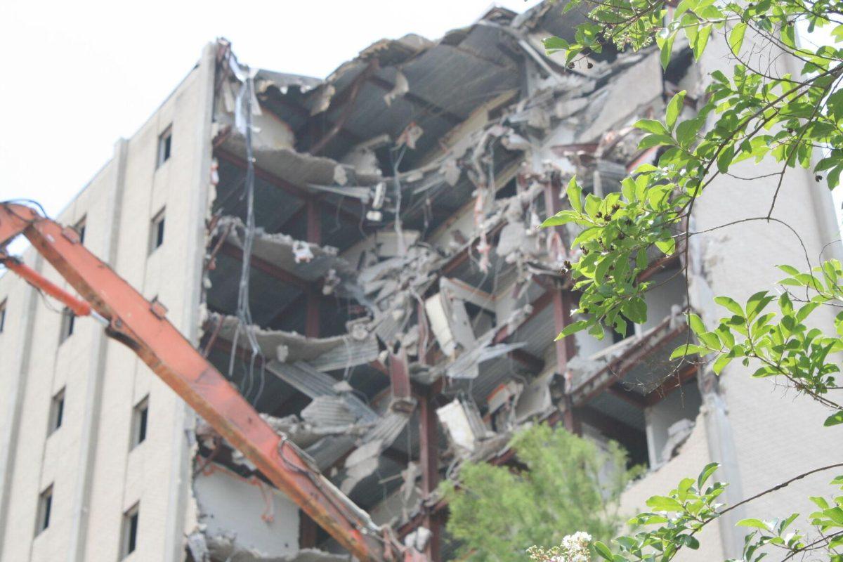 The upper rooms of Kirby Smith exposed to open air, likely the first time since the construction of the building, on Friday, May 20, 2022.