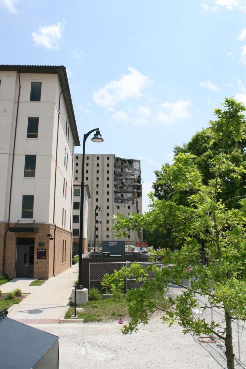 Demolition of Kirby Smith, as can be seen from Aster St. on Friday, May 20, 2022.