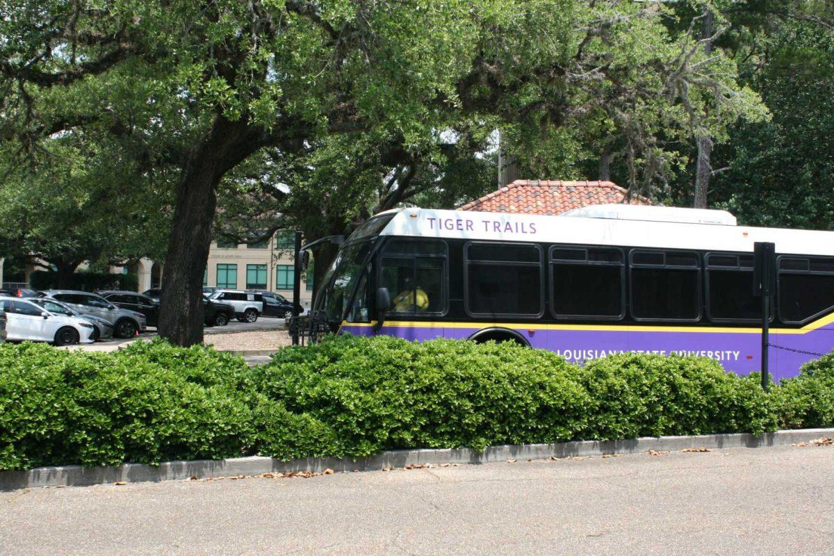 A Tiger Trails bus passes Lockett Hall on Friday, May 20, 2022.