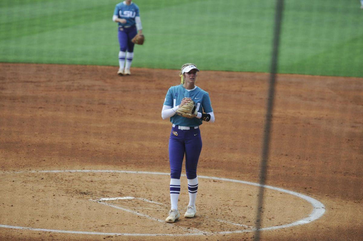 LSU redshirt junior pitcher Shelby Wickersham (11) pitches on the mound Saturday, April 30, 2022, during LSU&#8217;s 6-1 defeat against Florida at Tiger Park on Skip Bertman Drive in Baton Rouge, La.