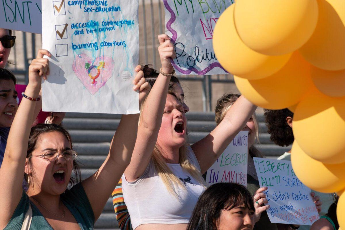 Protesters attending the rally chant "you're only banning safe abortions."