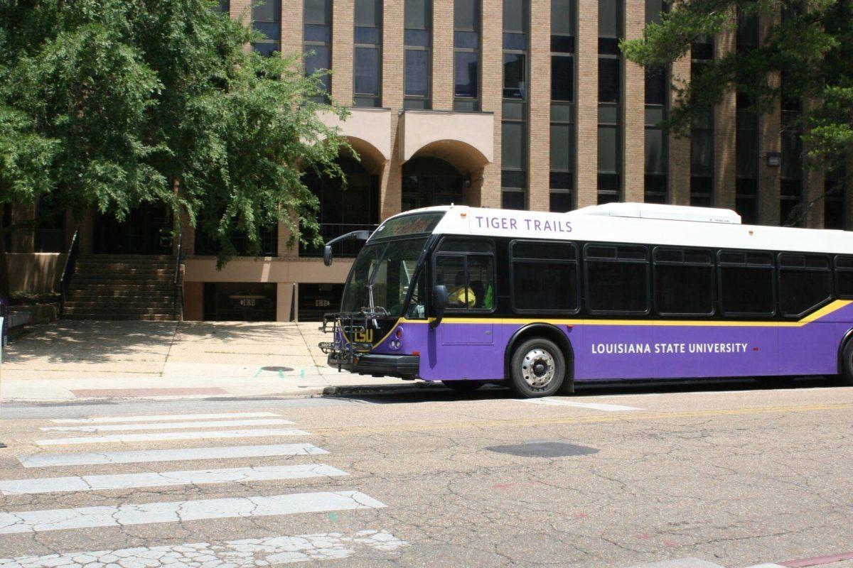 A Tiger Trails bus passes in front of Lockett Hall on Friday, May 20, 2022.