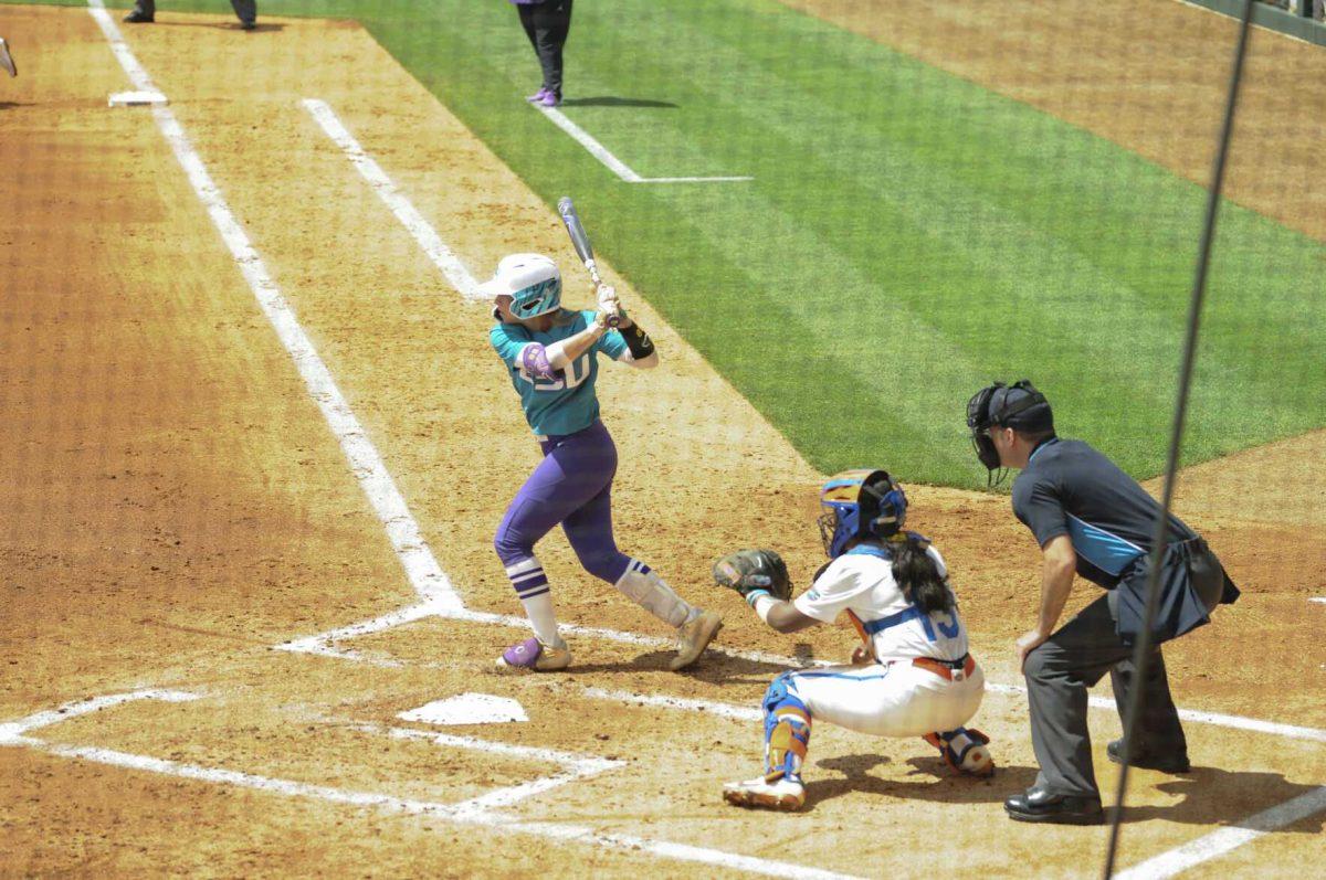 LSU redshirt sophomore outfielder Ciara Briggs (88) gets ready to swing Saturday, April 30, 2022, during LSU&#8217;s 6-1 defeat against Florida at Tiger Park on Skip Bertman Drive in Baton Rouge, La.