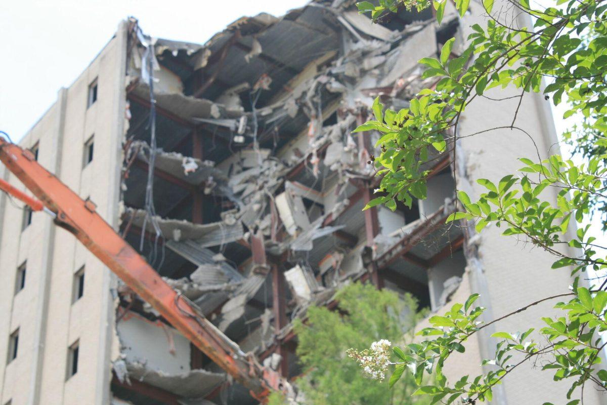 The upper rooms of Kirby Smith exposed to open air, likely the first time since the construction of the building, on Friday, May 20, 2022.