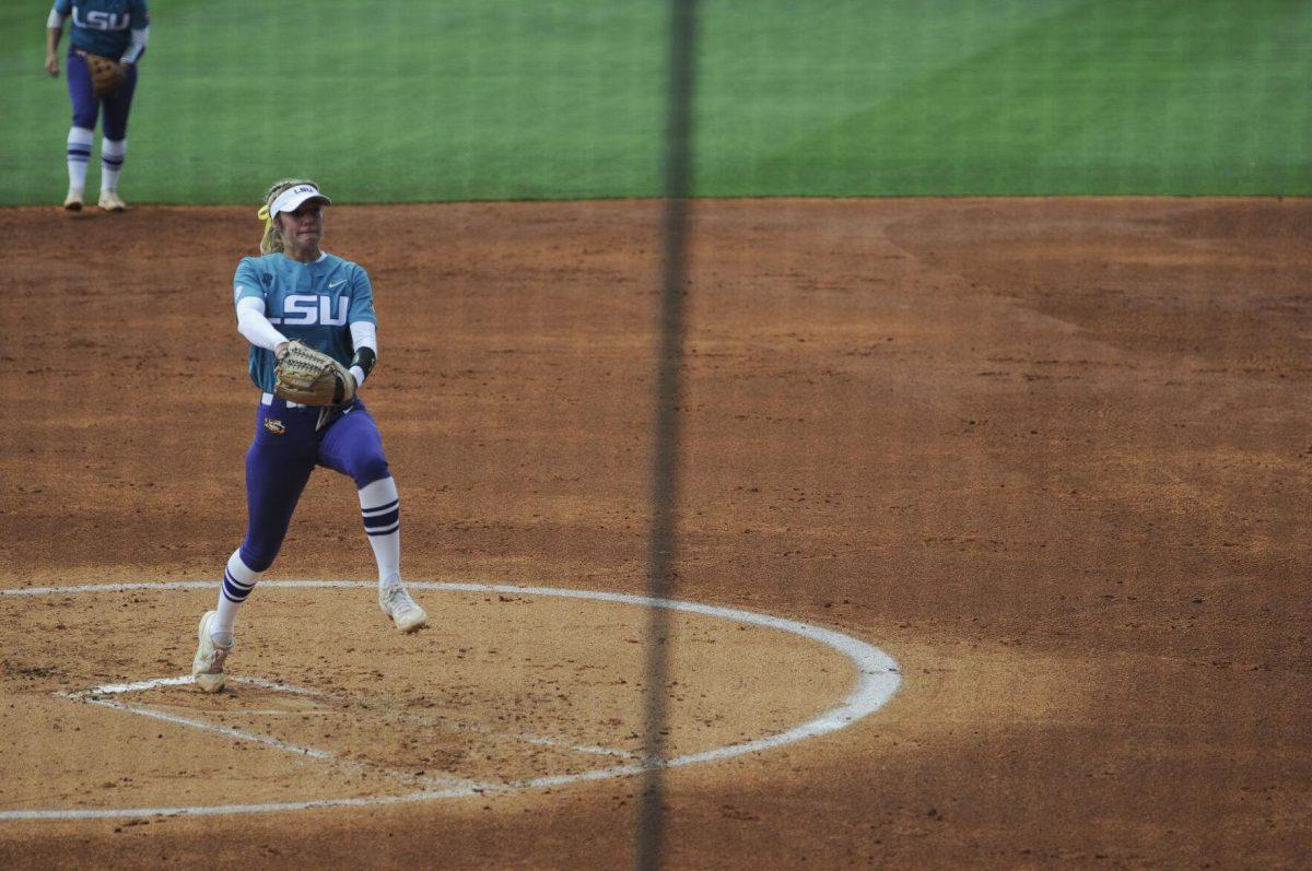 LSU redshirt junior pitcher Shelby Wickersham (11) pitches on the mound Saturday, April 30, 2022, during LSU&#8217;s 6-1 defeat against Florida at Tiger Park on Skip Bertman Drive in Baton Rouge, La.