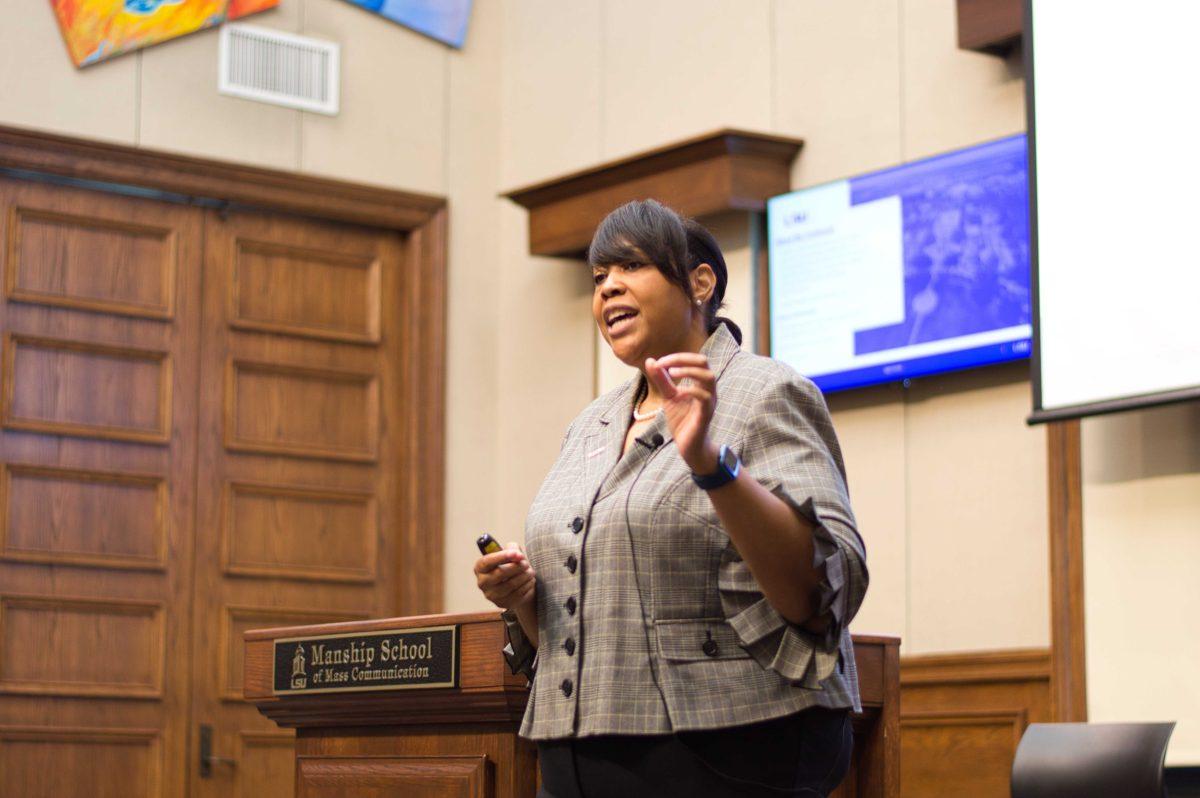 Dr. Tanya Lowery during her open forum presentation on Tuesday.&#160;