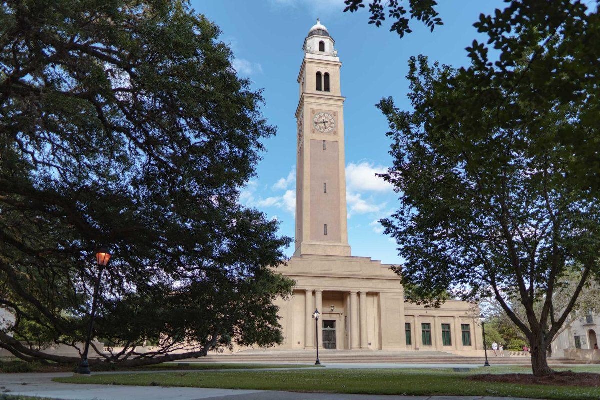 Memorial Tower climbs into the sky on Tuesday, April 26, 2022, on Tower Drive in Baton Rouge, La.