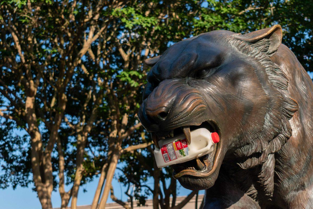 Mike's statue is seen enjoying some whole milk, Thursday, June 23.