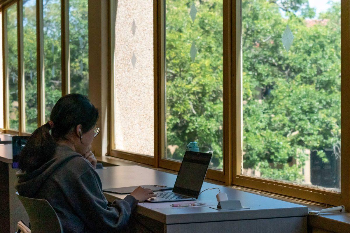 A student studies in LSU Library on Thursday, May 26, 2022.