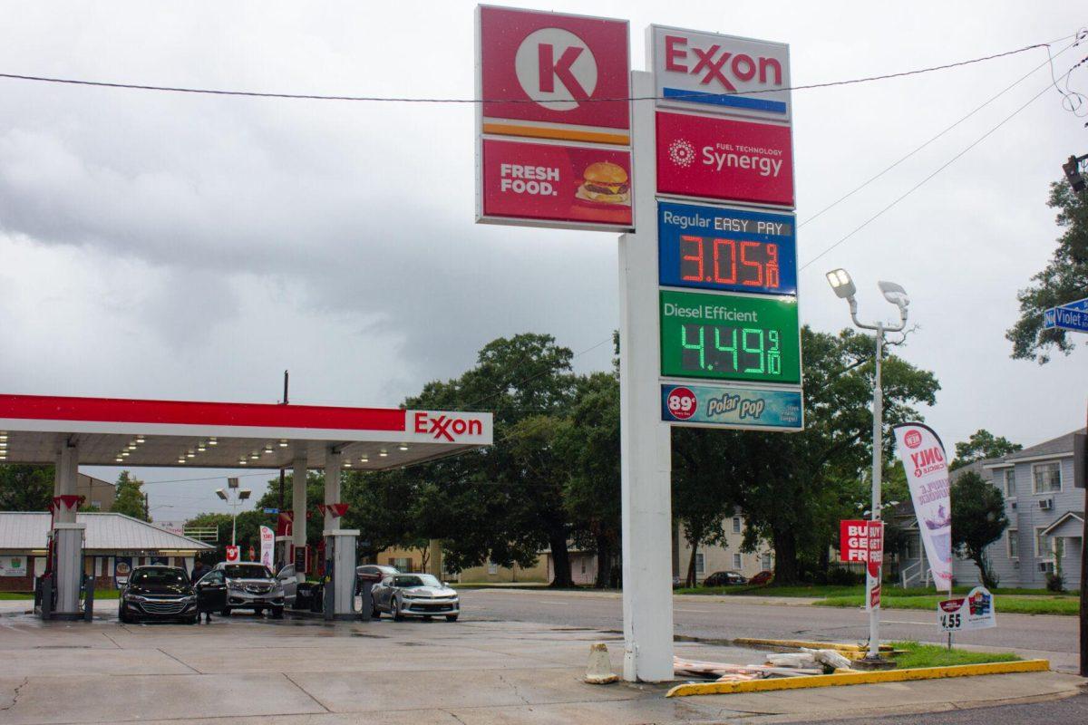 A sign displays the gas prices at the Exxon Station on Tuesday, 23. 2022, on Nicholson Drive in Baton Rouge, La.