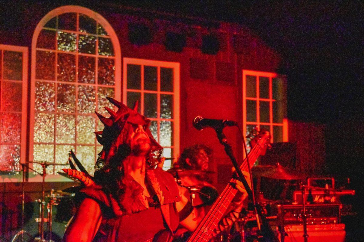 The bassist of Golgothan performs in costume on stage at Mid-City ballroom on Friday, Aug. 26 in Baton Rouge, La.