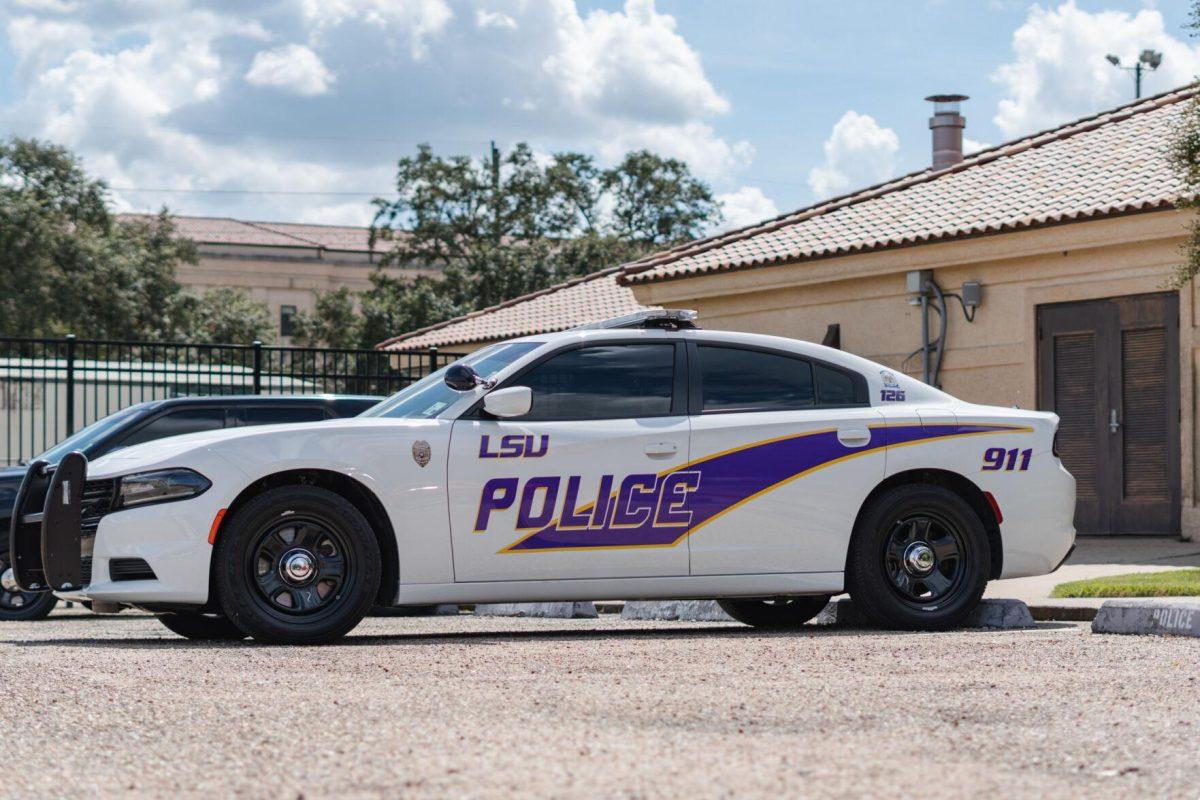 An LSU Police car sits in a parking lot on Wednesday, Aug. 31, 2022, outside of the LSU Police Station on South Stadium Drive in Baton Rouge, La.