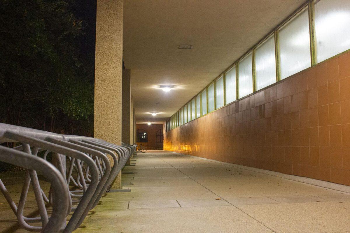 The bike racks sit on Sunday, Aug. 28, 2022, by the LSU Library in Baton Rouge, La.