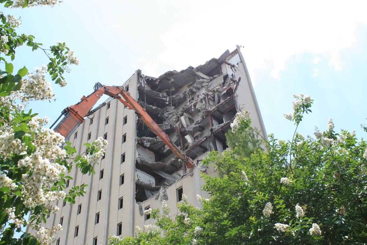 The upper rooms of Kirby Smith exposed to open air, likely the first time since the construction of the building, on Friday, May 20, 2022.