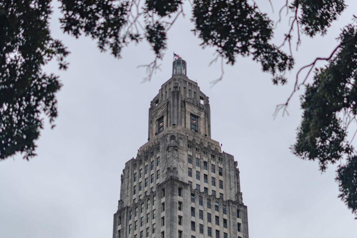 Trees frame the State Capitol on Monday, Aug. 22, 2022, on North 3rd Street in Baton Rouge, La.