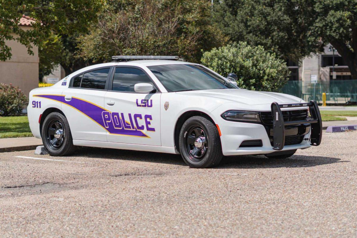 An LSU Police car sits in a parking lot on Wednesday, Aug. 31, 2022, outside of the LSU Police Station on South Stadium Drive in Baton Rouge, La.