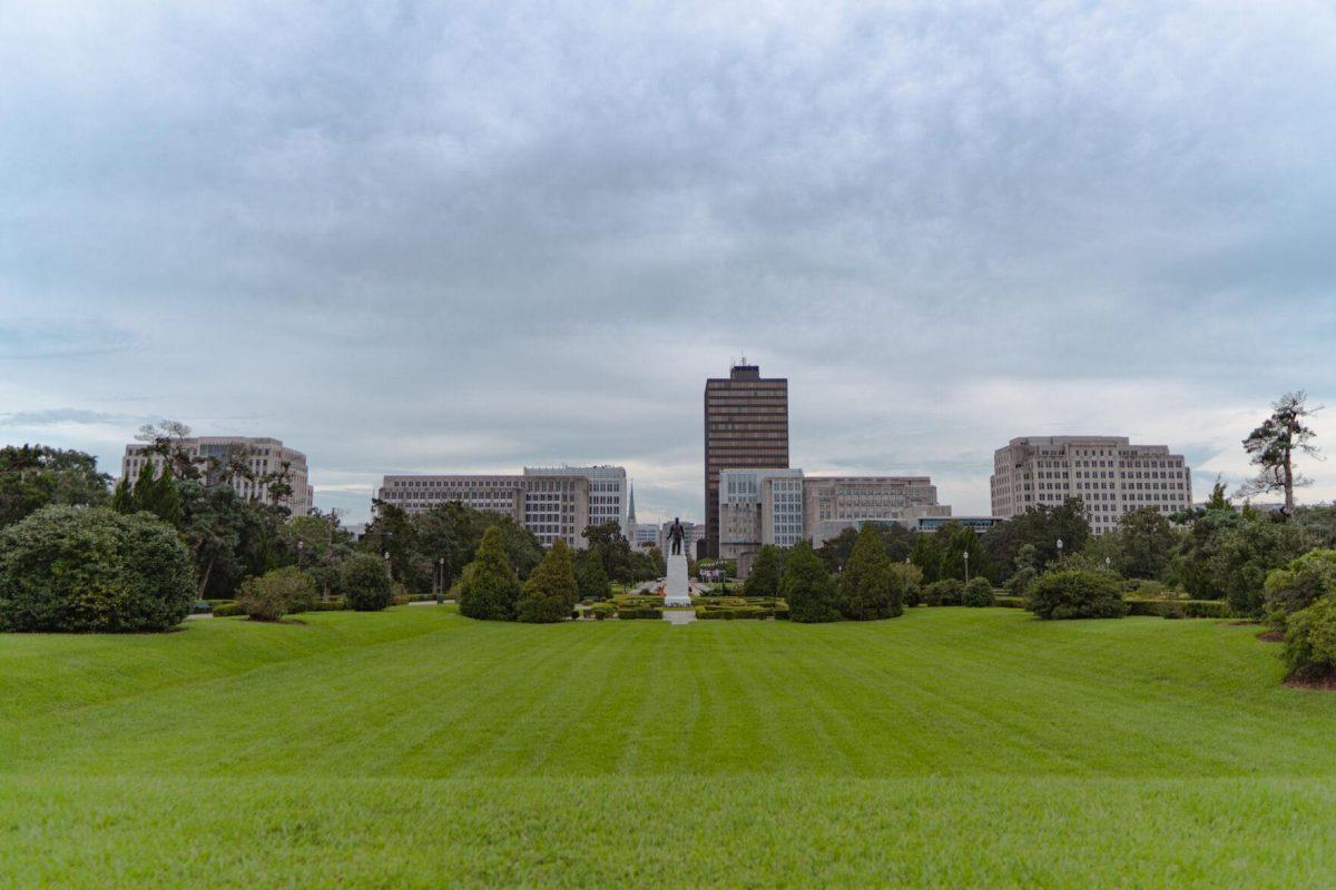 Clouds cover the sky above Baton Rouge on Monday, Aug. 22, 2022, from the State Capitol steps on State Capitol Drive.