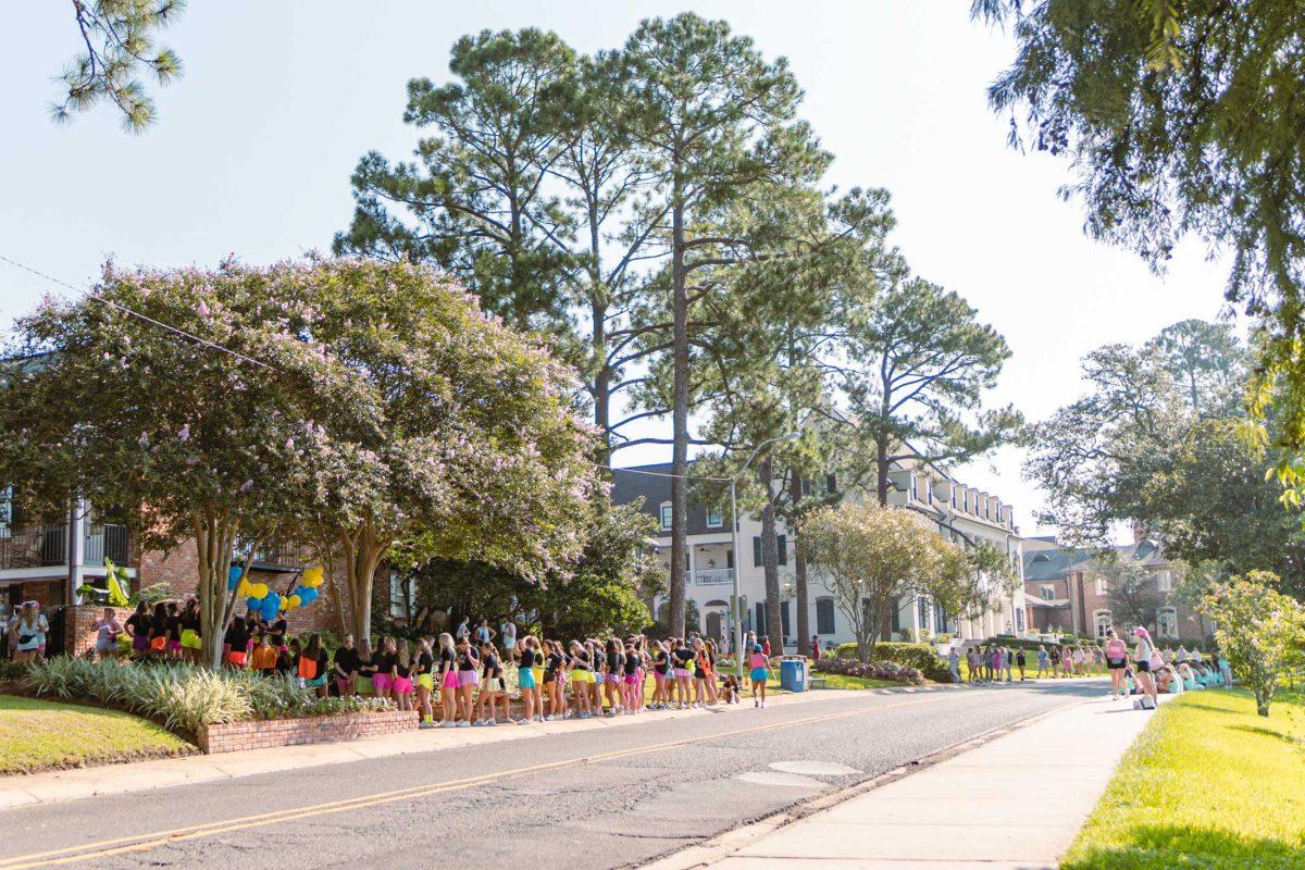 Potential sorority members gather on Sorority Row on Monday, Aug. 15, 2022, on West Lakeshore Drive in Baton Rouge, La.