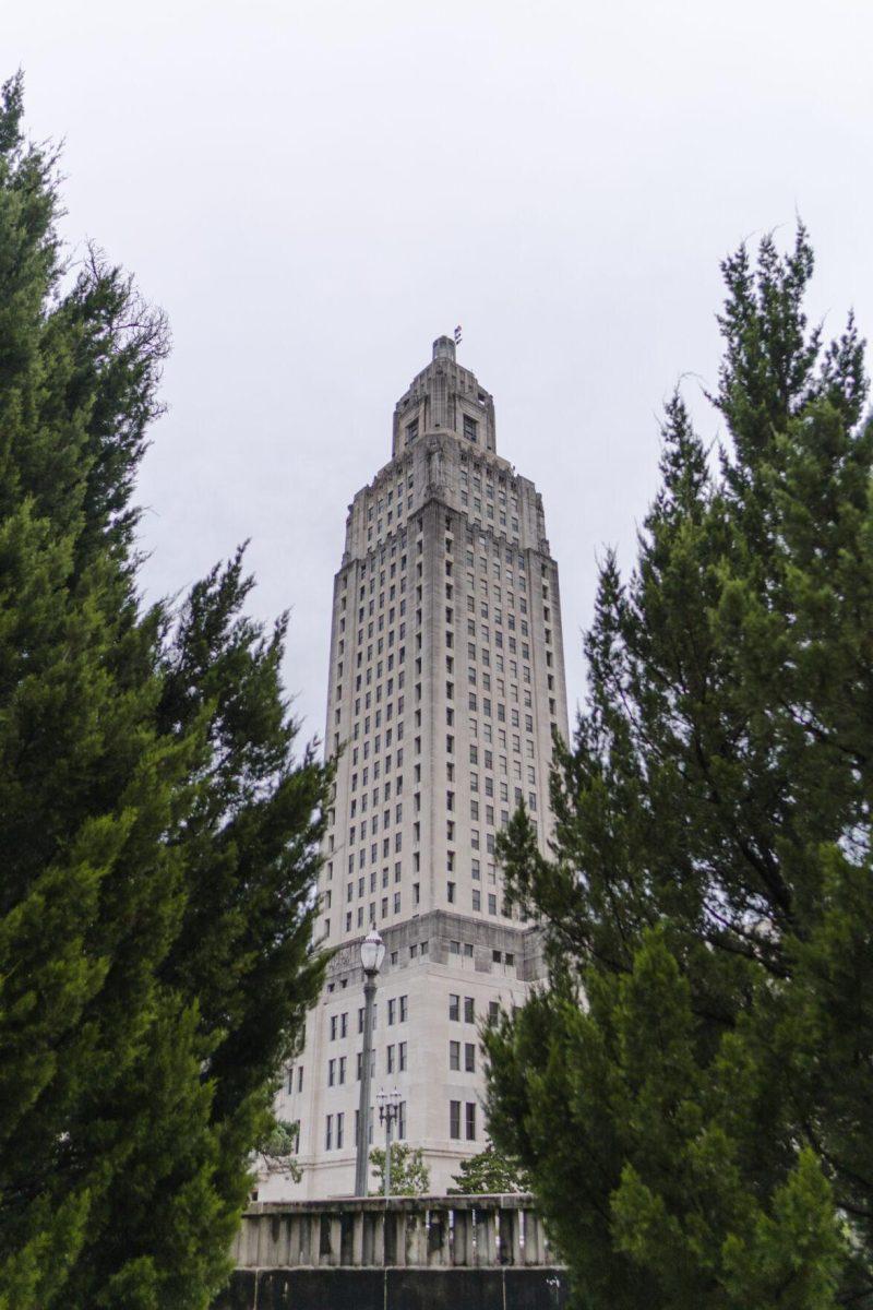 Trees frame the State Capitol on Monday, Aug. 22, 2022, on North 3rd Street in Baton Rouge, La.