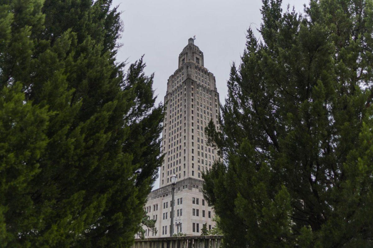 Trees frame the State Capitol on Monday, Aug. 22, 2022, on North 3rd Street in Baton Rouge, La.