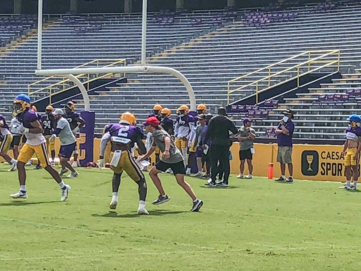 A variety of drills take place on Saturday, August 20, 2022, during the LSU Football team&#8217;s practice at Tiger Stadium on North Stadium Drive in Baton Rouge, La.