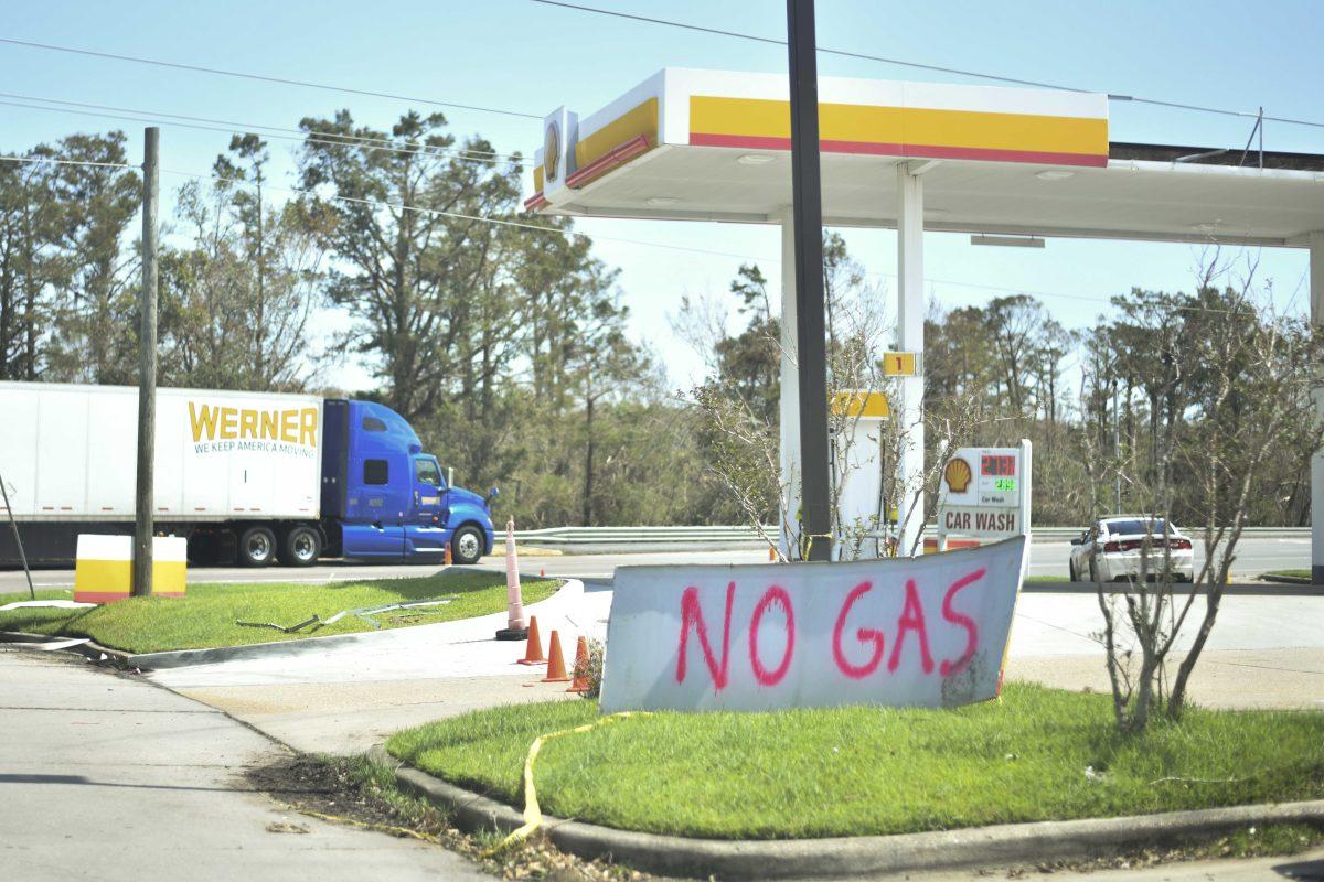 A "no gas" sign sits Friday, Sept. 3, 2021, five days after Hurricane Ida made landfall at the Shell gas station on Airline Highway in Destrehan, La.