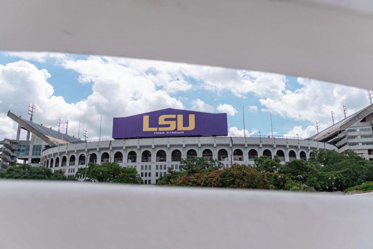 Tiger Stadium rises above the trees on Saturday, Aug. 27, 2022, on North Stadium Drive in Baton Rouge, La.