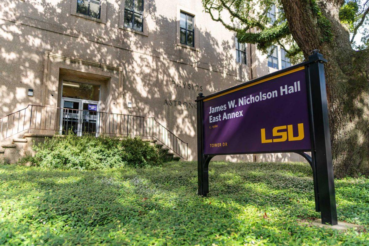 A sign indicates Nicholson Hall on Sunday, Aug. 28, 2022, on Tower Drive in Baton Rouge, La.