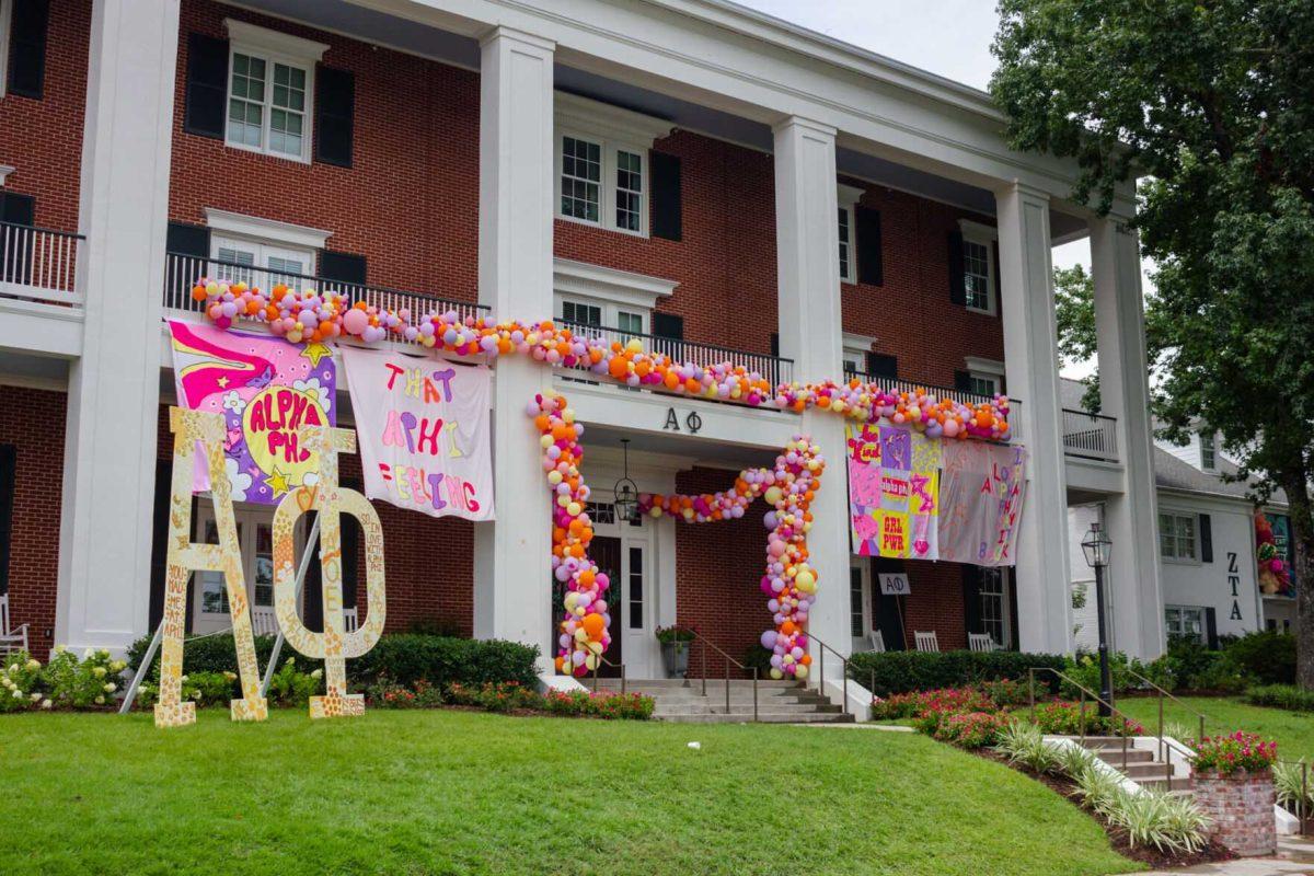 The Alpha Phi house sits on Tuesday, Aug. 23, 2022, on Lakeshore Drive in Baton Rouge, La.