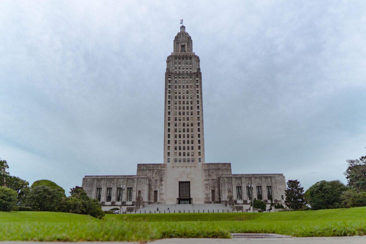 The Louisiana State Capitol climbs into the sky on Monday, Aug. 22, 2022, on North 3rd Street in Baton Rouge, La.