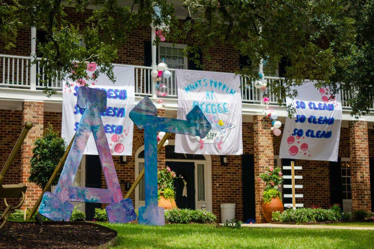 The Delta Gamma greek letters sit on the lawn of the house on Tuesday, Aug. 23, 2022, on Lakeshore Drive in Baton Rouge, La.