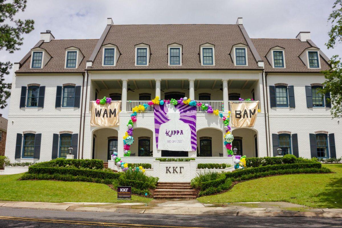 The sun shines on the Kappa Kappa Gamma house on Tuesday, Aug. 23, 2022, on Lakeshore Drive in Baton Rouge, La.