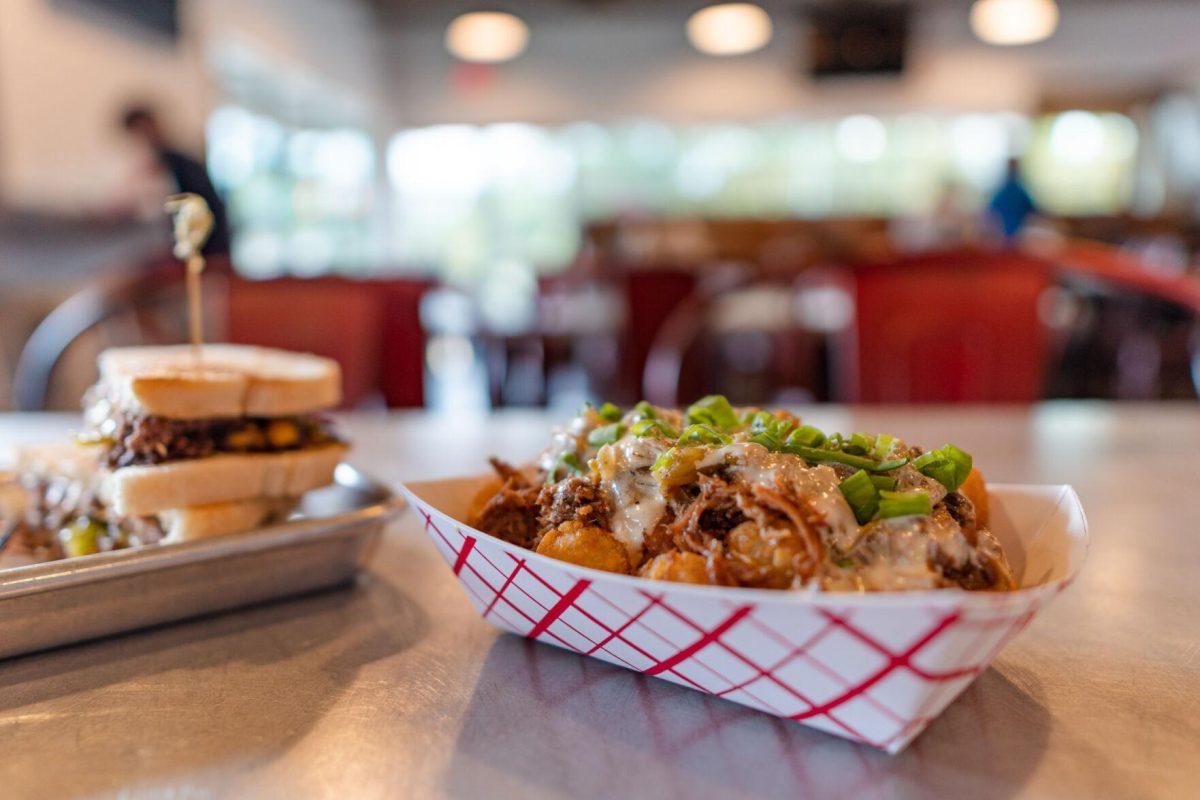 The special Hatch Chile dishes sit on a dining table on Monday, Aug. 29, 2022, at Curbside Burgers on Government Street in Baton Rouge, La.