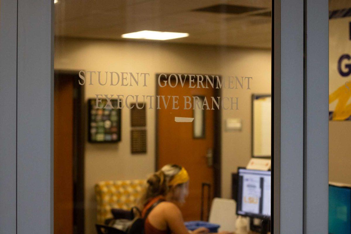 A LSU student sits in the Student Government office Tuesday, Aug. 23, 2022, in the LSU student union at LSU.