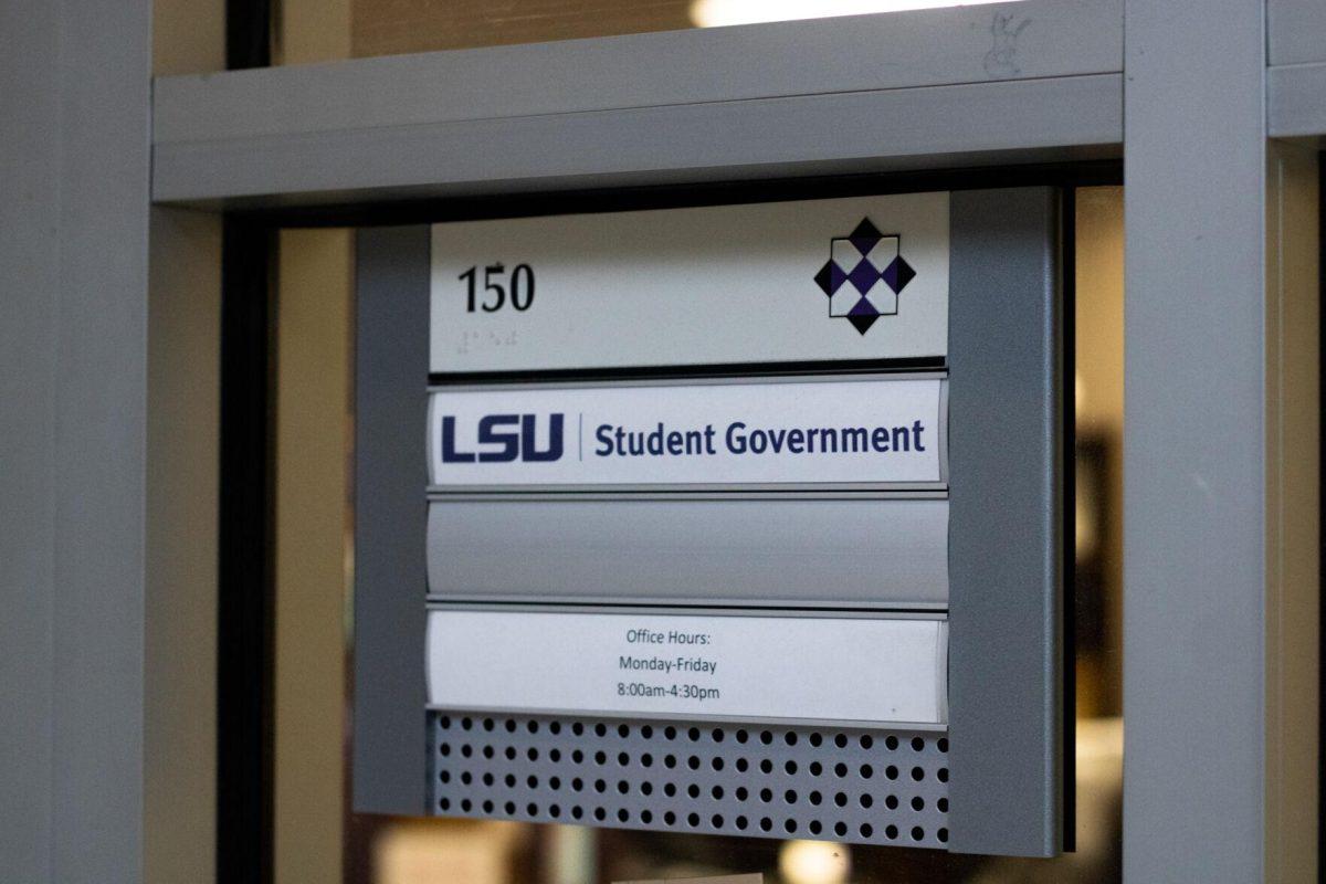The Student Government office sign sits Tuesday, Aug. 23, 2022, in the LSU student union at LSU.