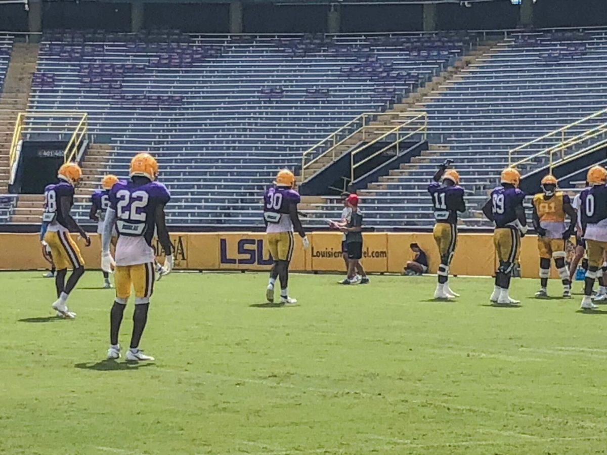 A variety of drills take place on Saturday, August 20, 2022, during the LSU Football team&#8217;s practice at Tiger Stadium on North Stadium Drive in Baton Rouge, La.