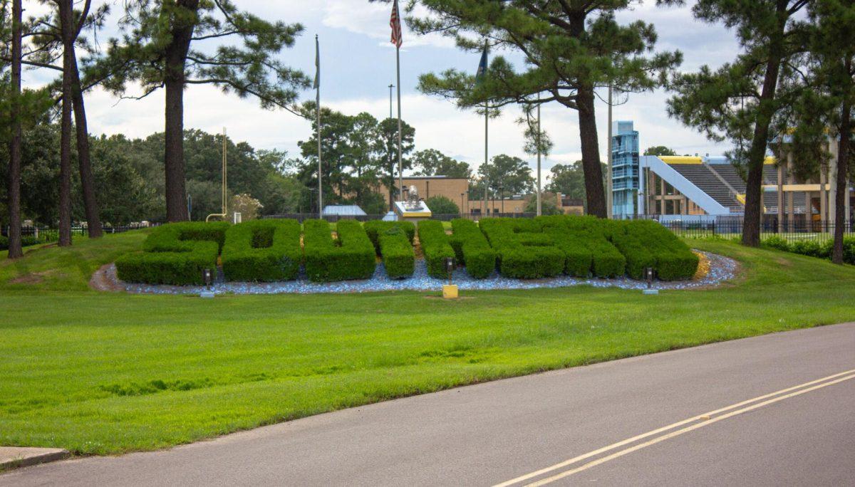 The hedge sits on Sunday, Aug. 28, 2022, on Southern University in Baton Rouge, La.