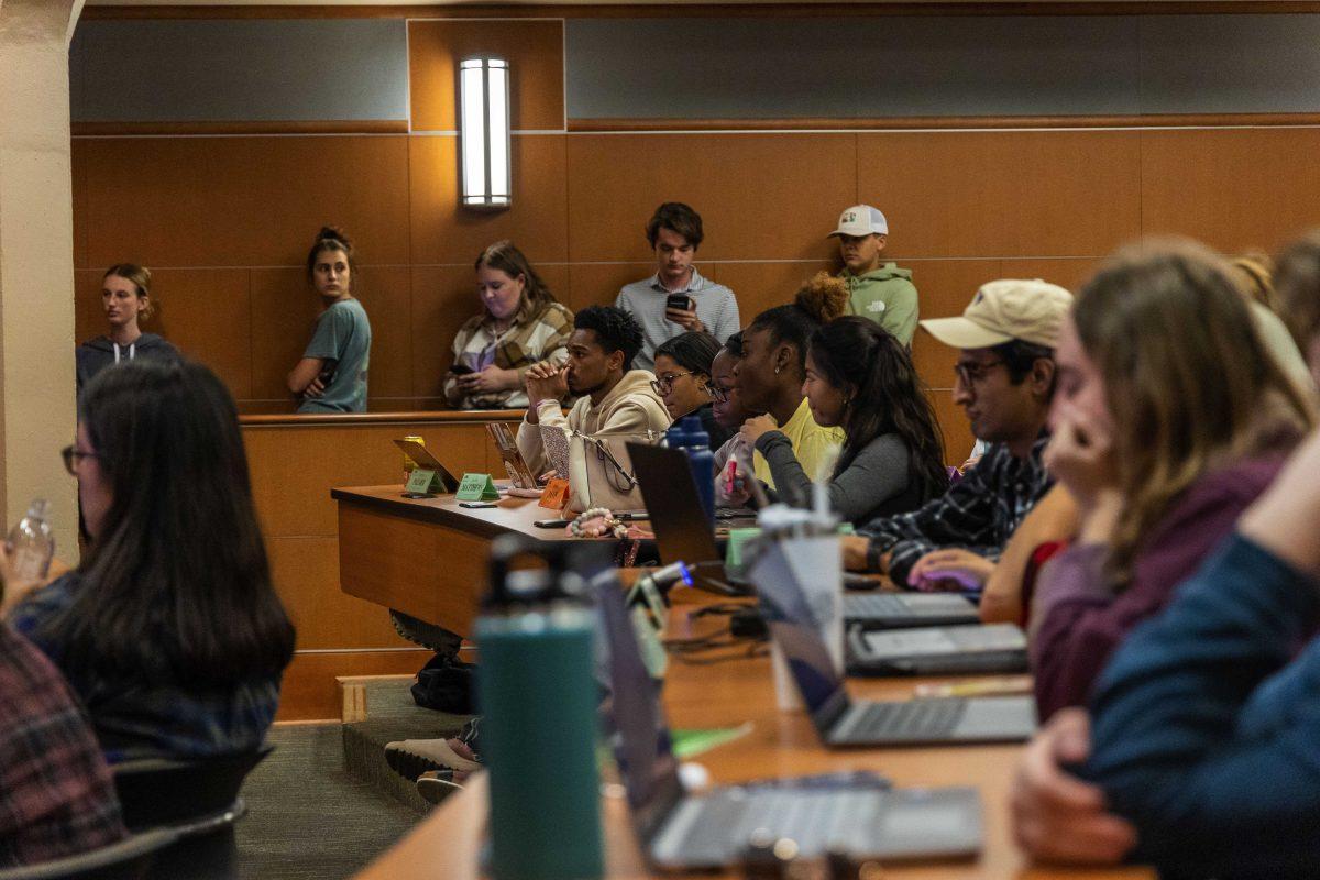 LSU Student Government senators listen as college council represents present their semester plans Wednesday, Sept. 28, 2022, during their weekly meeting at the Capital Chamber in the LSU Student Union.