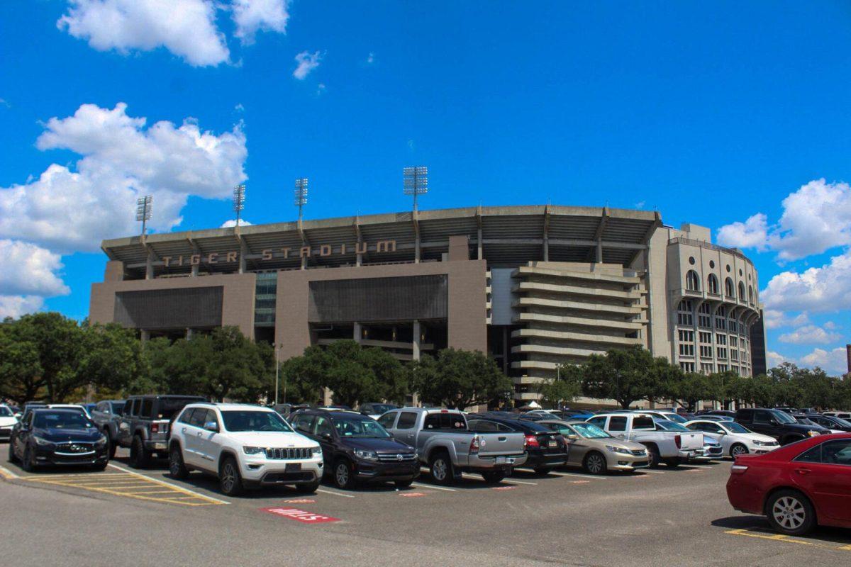 Tiger stadium stands beside the full commuter parking lot on Friday, Aug. 2nd, 2022, in Baton Rouge, La.