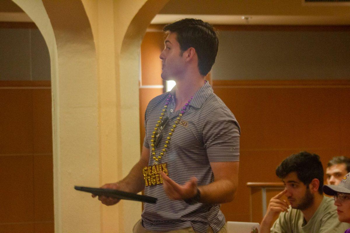 Student Government senator Colin Raby speaks on Wednesday, Aug. 31, 2022, in the Student Union in Baton Rouge, La.