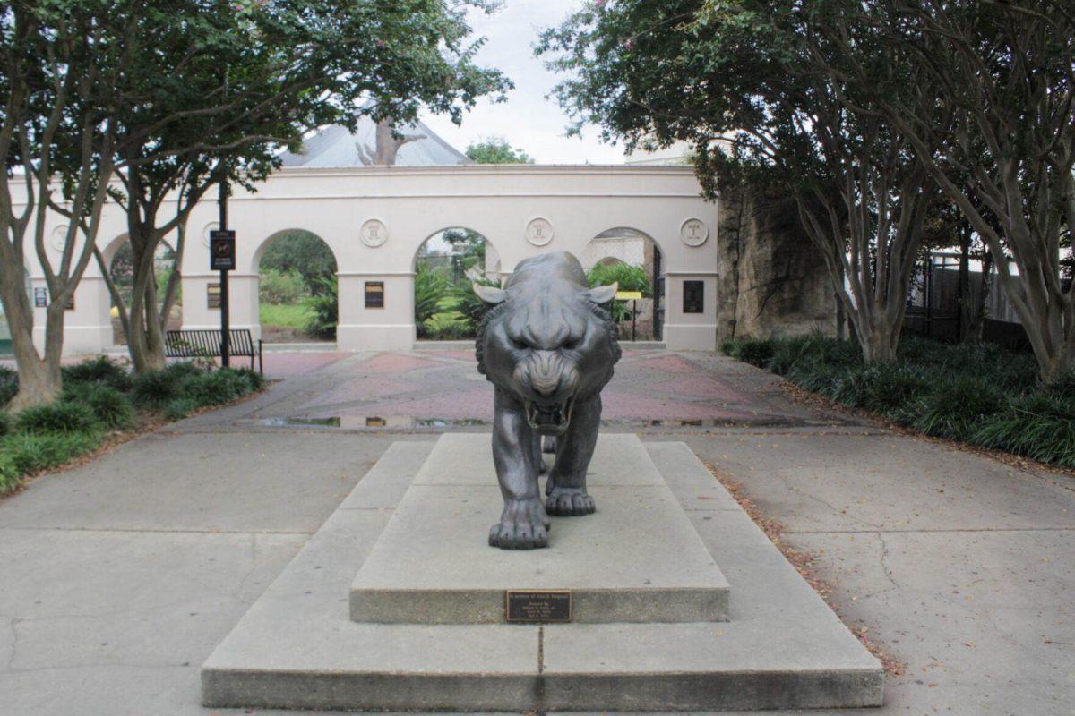 The Mike the Tiger statue sits on Thursday, Sept. 8, 2022, on N. Stadium Drive in Baton Rouge, La.