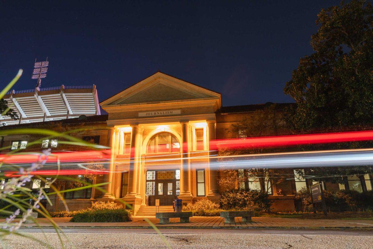 A car passes by the Journalism Building on Tuesday, Sept. 13, 2022, on Field House Drive in Baton Rouge, La.