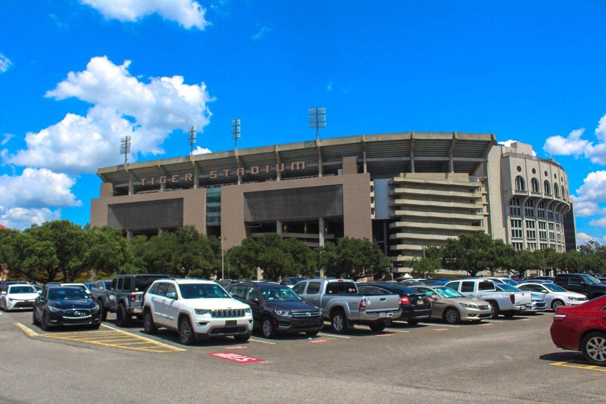 Tiger stadium stands beside the full commuter parking lot on Friday, Aug. 2nd, 2022, in Baton Rouge, La.