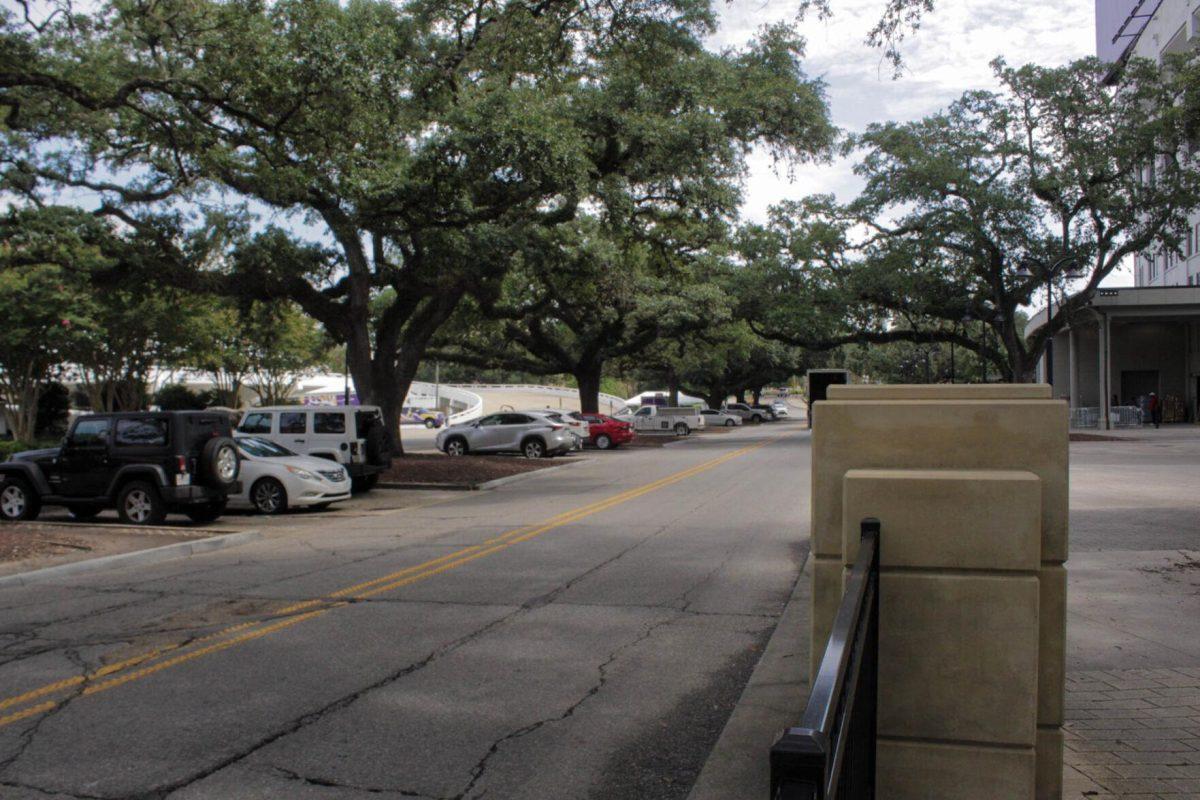 Victory Hill sits empty and lined with cars on Thursday, Sept. 8, 2022, on N. Stadium Drive, in Baton Rouge, La.