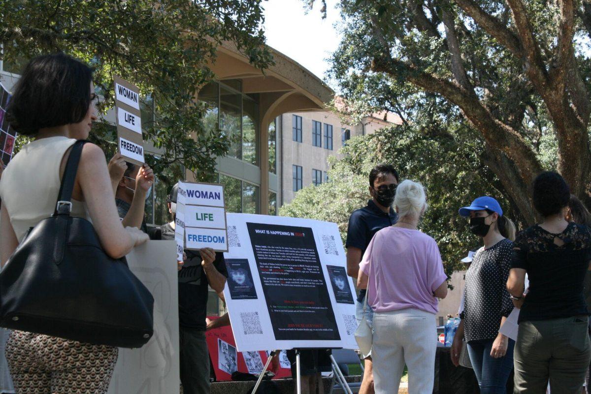 Advocates for the situation in Iran in Free Speech Alley denounce the actions of the Iranian government on Sept. 23, 2022.