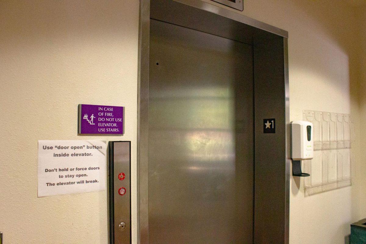 The sign sits beside the elevator on Friday, Sept. 2, 2022, in South Hall in Baton Rouge La.