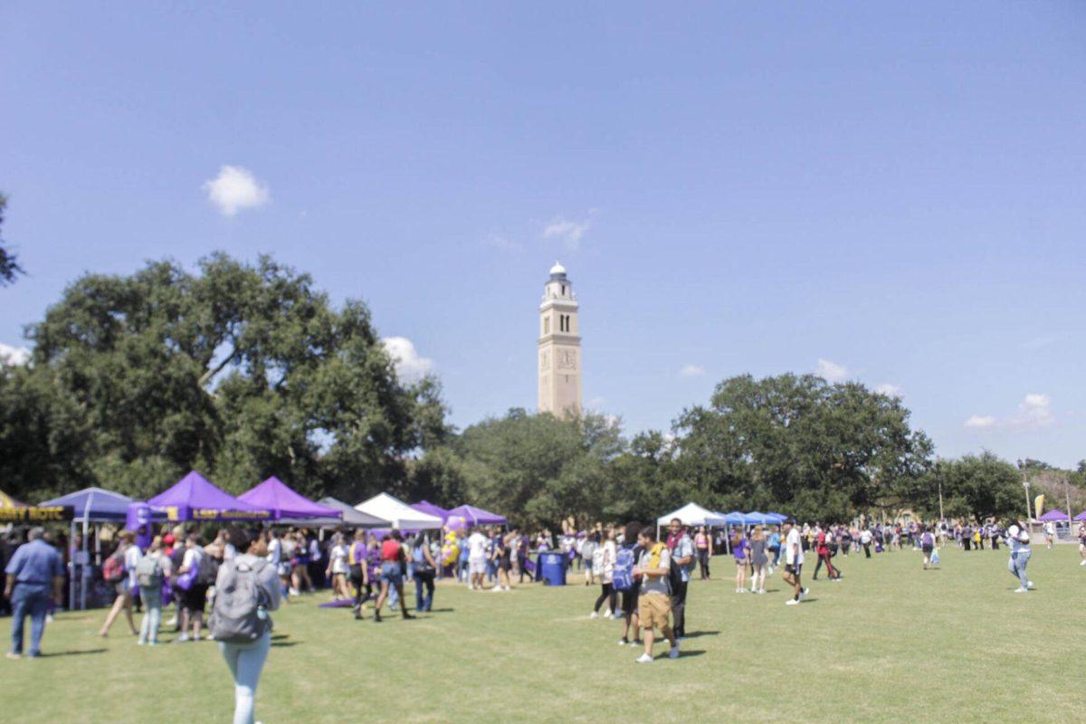 Memorial Tower overlooks Fall Fest on Friday, Sept. 16, 2022, on the LSU Parade Ground.